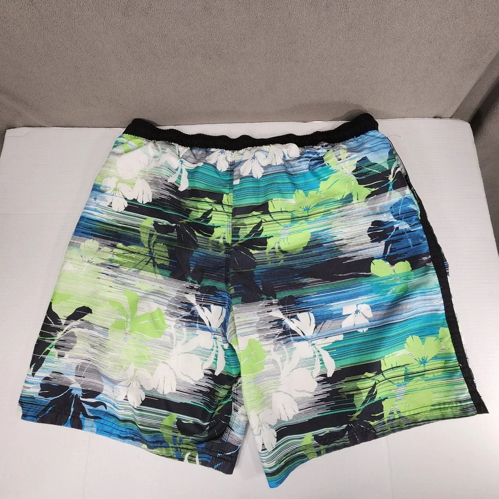 Speedo Swim Trunks sz XXL Men Floral Blue Green Black White Mesh Lined 40